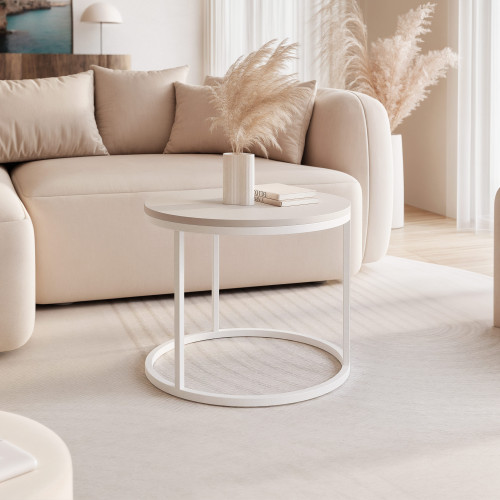 Runder Couchtisch LAVO 50 cm mit weißem Metallgestell